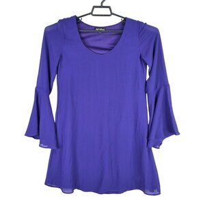 Womens Sequin Hearts Purple Shirt Dress Belle Sleeves Sheer Overlay Polyester M
